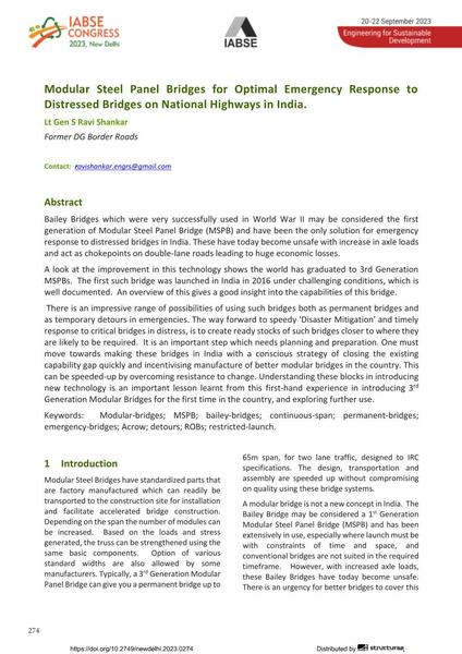  Modular Steel Panel Bridges for Optimal Emergency Response to Distressed Bridges on National Highways in India