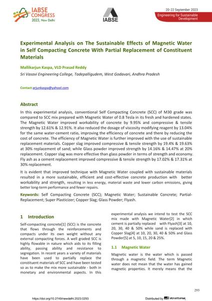  Experimental Analysis on The Sustainable Effects of Magnetic Water in Self Compacting Concrete With Partial Replacement of Constituent Materials
