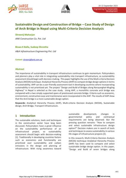  Sustainable Design and Construction of Bridge – Case Study of Design of Arch Bridge in Nepal using Multi-Criteria Decision Analysis