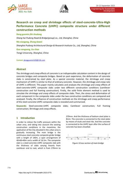  Research on creep and shrinkage effects of steel-concrete-Ultra-High Performance Concrete (UHPC) composite structure under different construction methods
