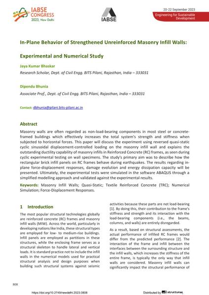  In-Plane Behavior of Strengthened Unreinforced Masonry Infill Walls: Experimental and Numerical Study