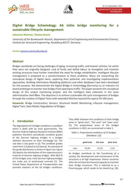  Digital Bridge Schwindegg: Ab initio bridge monitoring for a sustainable lifecycle management