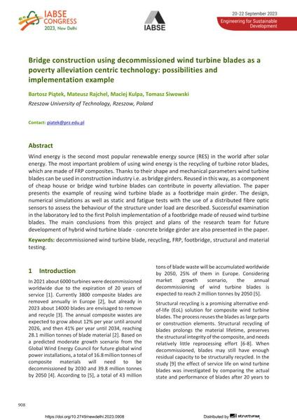  Bridge construction using decommissioned wind turbine blades as a poverty alleviation centric technology: possibilities and implementation example