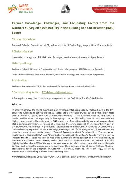  Current Knowledge, Challenges, and Facilitating Factors from the National Survey on Sustainability in the Building and Construction (B&C) Sector