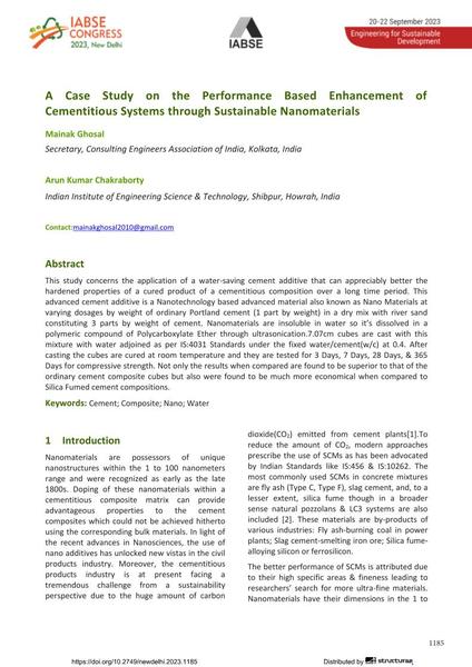 A Case Study on the Performance Based Enhancement of Cementitious Systems through Sustainable Nanomaterials