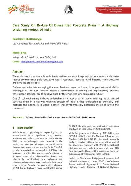  Case Study On Re-Use Of Dismantled Concrete Drain In A Highway Widening Project Of India