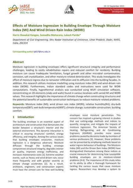  Effects of Moisture Ingression In Building Envelope Through Moisture Index (MI) And Wind Driven Rain Index (WDRI)