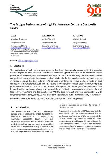 The Fatigue Performance of High Performance Concrete Composite Girder