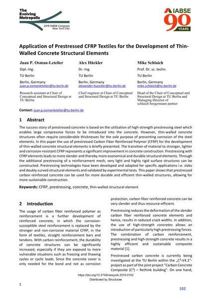  Application of Prestressed CFRP Textiles for the Development of Thin- Walled Concrete Structural Elements