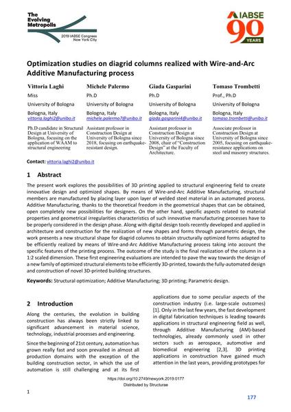  Optimization studies on diagrid columns realized with Wire-and-Arc Additive Manufacturing process