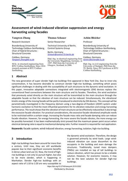  Assessment of wind-induced vibration suppression and energy harvesting using facades