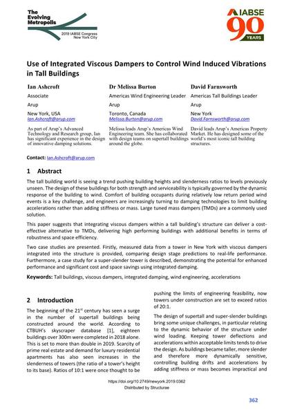  Use of Integrated Viscous Dampers to Control Wind Induced Vibrations in Tall Buildings