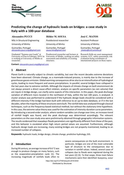 Predicting the change of hydraulic loads on bridges: a case study in Italy with a 100-year database
