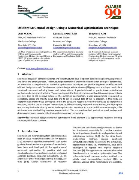  Efficient Structural Design Using a Numerical Optimization Technique