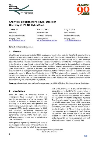  Analytical Solutions for Flexural Stress of One-way UHPC-NC Hybrid Slab
