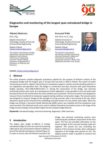  Diagnostics and monitoring of the longest span extradosed bridge in Europe