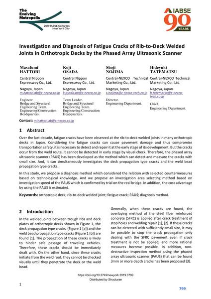  Investigation and Diagnosis of Fatigue Cracks of Rib-to-Deck Welded Joints in Orthotropic Decks by the Phased Array Ultrasonic Scanner