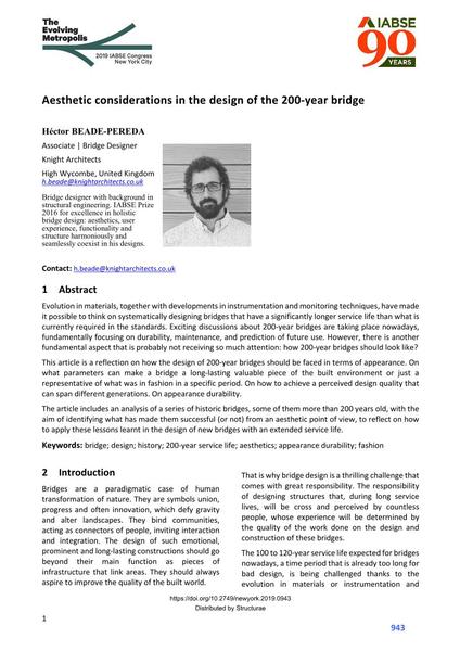  Aesthetic considerations in the design of the 200-year bridge