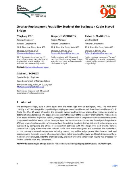  Overlay Replacement Feasibility Study of the Burlington Cable Stayed Bridge