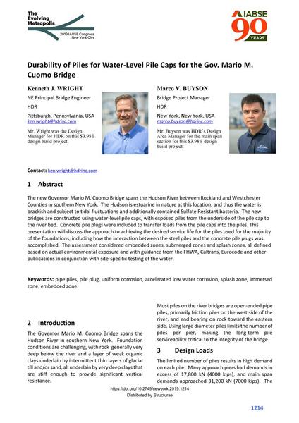  Durability of Piles for Water-Level Pile Caps for the Gov. Mario M. Cuomo Bridge