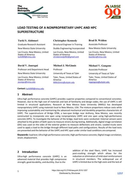  Load Testing of a Nonproprietary UHPC and HPC Superstructure