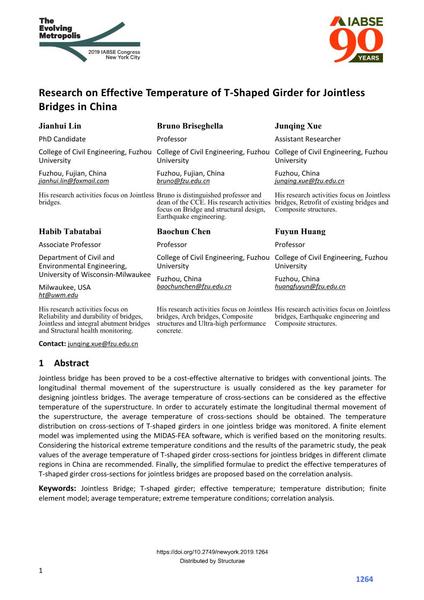  Research on Effective Temperature of T‐Shaped Girder for Jointless Bridges in China