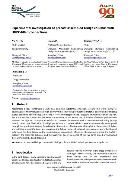  Experimental investigation of precast assembled bridge columns with UHPC-filled connections