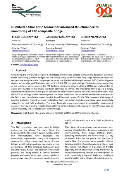  Distributed fibre optic sensors for advanced structural health monitoring of FRP composite bridge