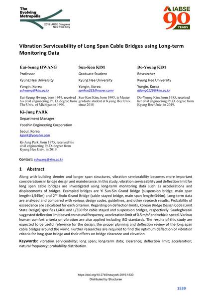  Vibration Serviceability of Long Span Cable Bridges using Long-term Monitoring Data