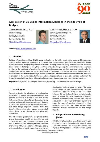  Application of 3D Bridge Information Modeling in the Life-cycle of Bridges