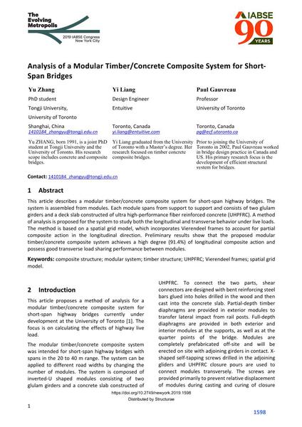  Analysis of a Modular Timber/Concrete Composite System for Short- Span Bridges