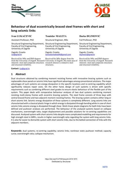  Behaviour of dual eccentrically braced steel frames with short and long seismic links