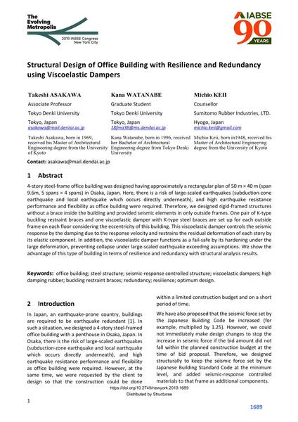  Structural Design of Office Building with Resilience and Redundancy using Viscoelastic Dampers
