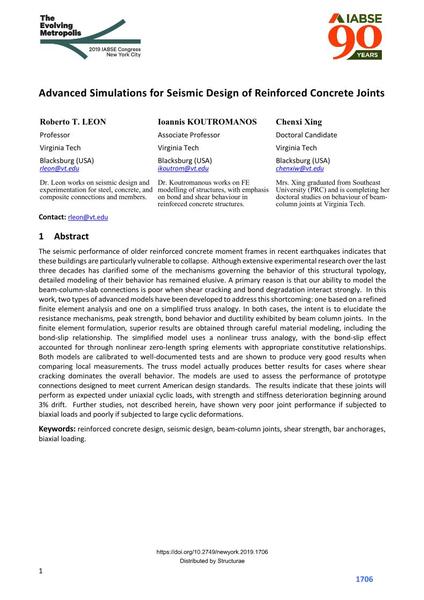  Advanced Simulations for Seismic Design of Reinforced Concrete Joints