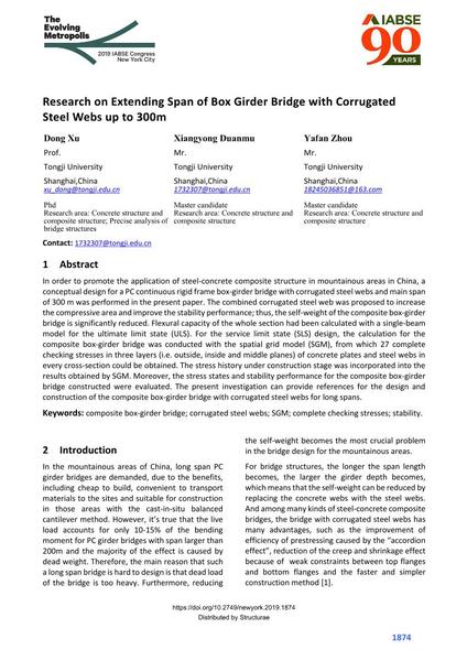 Research on Extending Span of Box Girder Bridge with Corrugated Steel Webs up to 300m