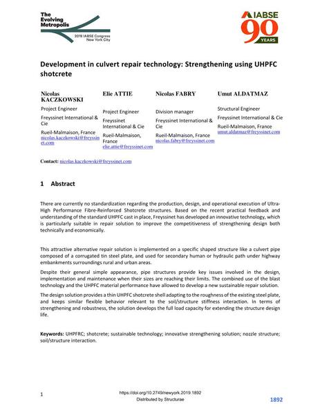  Development in culvert repair technology: Strengthening using UHPFC shotcrete