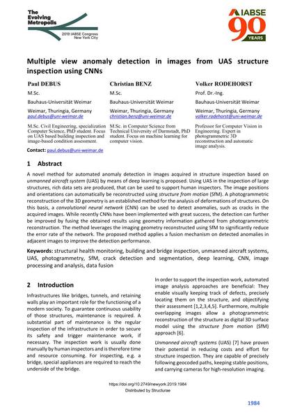  Multiple view anomaly detection in images from UAS structure inspection using CNNs