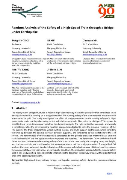  Random Analysis of the Safety of a High-Speed Train through a Bridge under Earthquake
