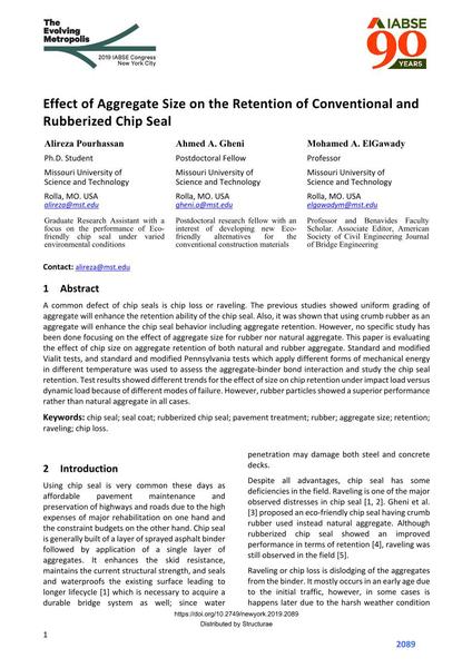  Effect of Aggregate Size on the Retention of Conventional and Rubberized Chip Seal