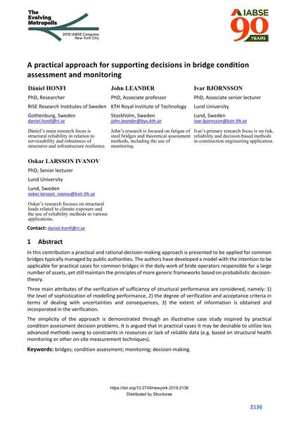 A practical approach for supporting decisions in bridge condition assessment and monitoring
