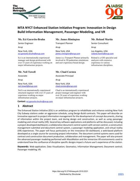  MTA NYCT Enhanced Station Initiative Program: Innovation in Design Build Information Management, Passenger Modeling, and VR