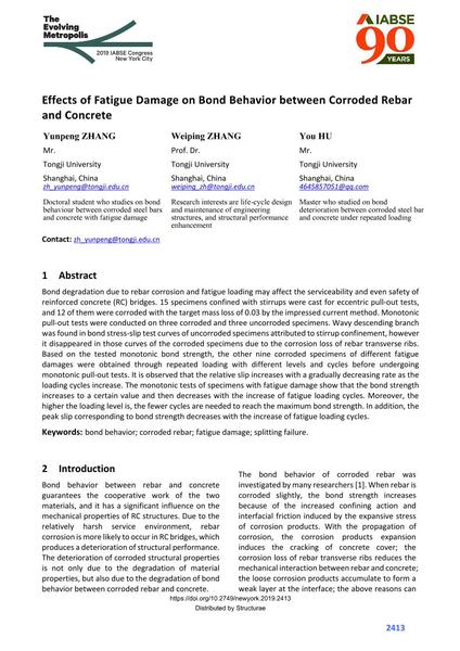  Effects of Fatigue Damage on Bond Behavior between Corroded Rebar and Concrete