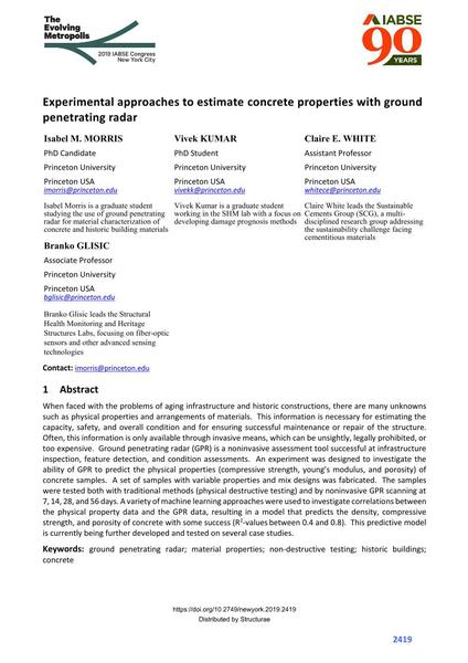  Experimental approaches to estimate concrete properties with ground penetrating radar