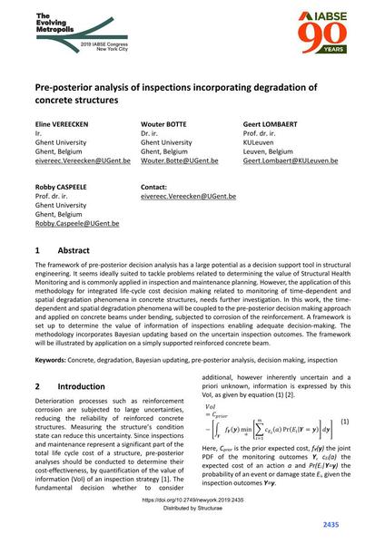  Pre-posterior analysis of inspections incorporating degradation of concrete structures