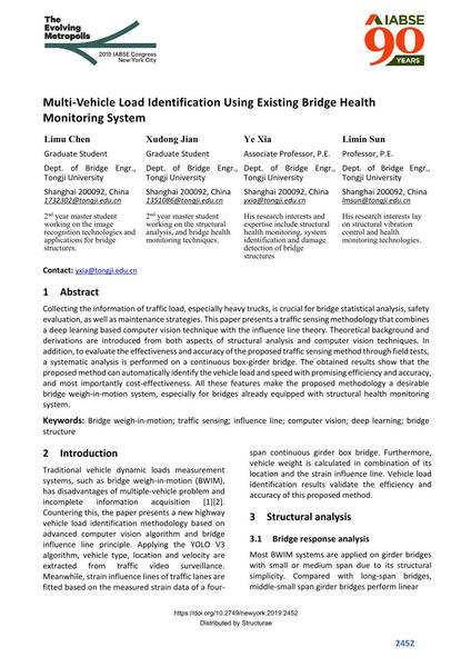  Multi-Vehicle Load Identification Using Existing Bridge Health Monitoring System