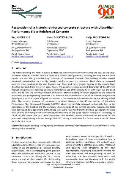  Restoration of a historic reinforced concrete structure with Ultra-High Performance Fiber Reinforced Concrete