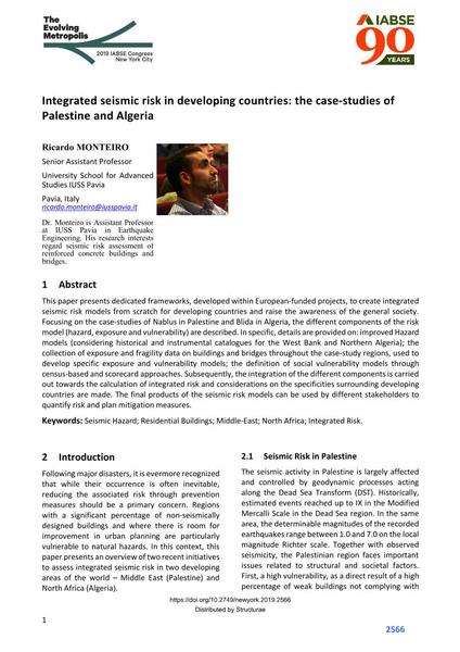  Integrated seismic risk in developing countries: the case-studies of Palestine and Algeria