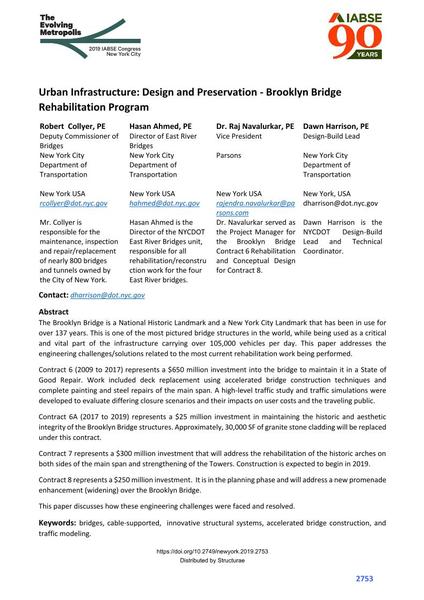  Urban Infrastructure: Design and Preservation - Brooklyn Bridge Rehabilitation Program
