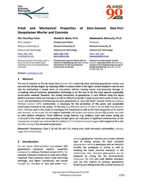  Fresh and Mechanical Properties of Zero-Cement One-Part Geopolymer Mortar and Concrete