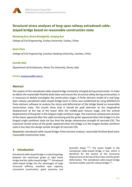  Structural stress analyses of long-span railway extradosed cable- stayed bridge based on reasonable construction state